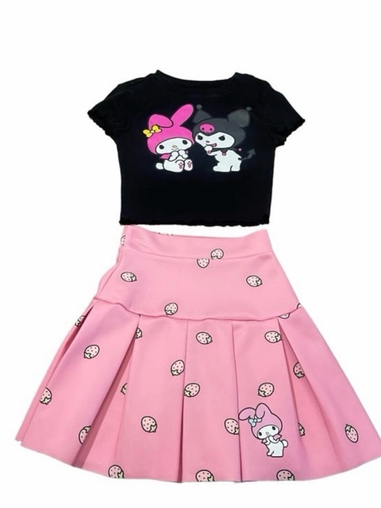 Dresses & Skirts - Sanrio My Melody Kuromi 2 Piece Set Crop Top & Skirt Pink Strawberry XS